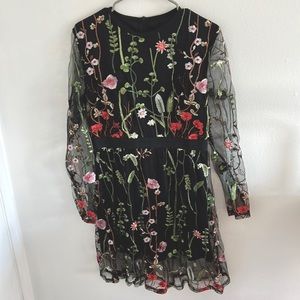 Floral Mini Dress with Sheer Arms